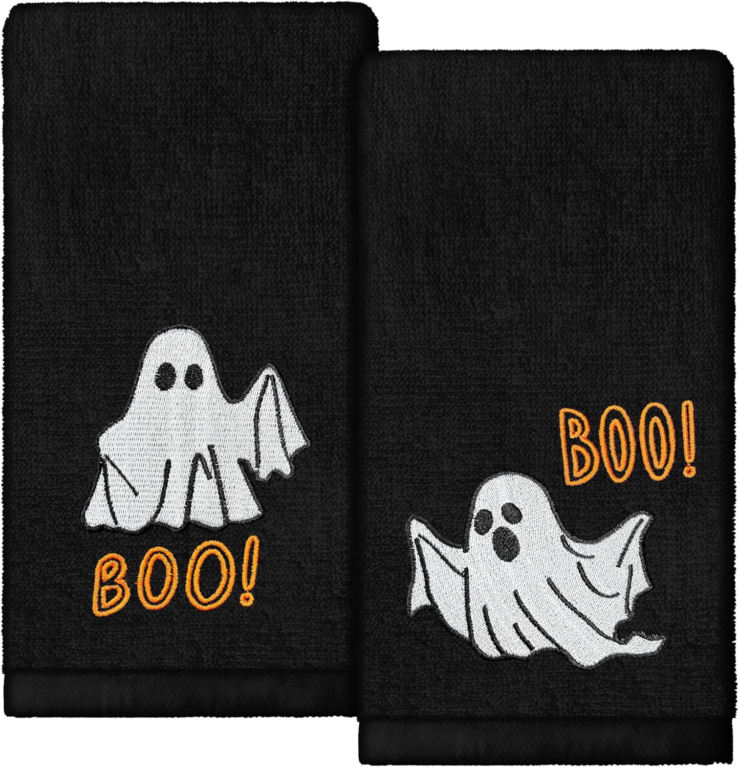 Halloween Hand Towels Set of 2 Embroidered Boo Ghost Dish Towels 13.7 x 29.5 Inch Spooky Home Decor Holiday Decorative Towels for Kitchen Bathroom